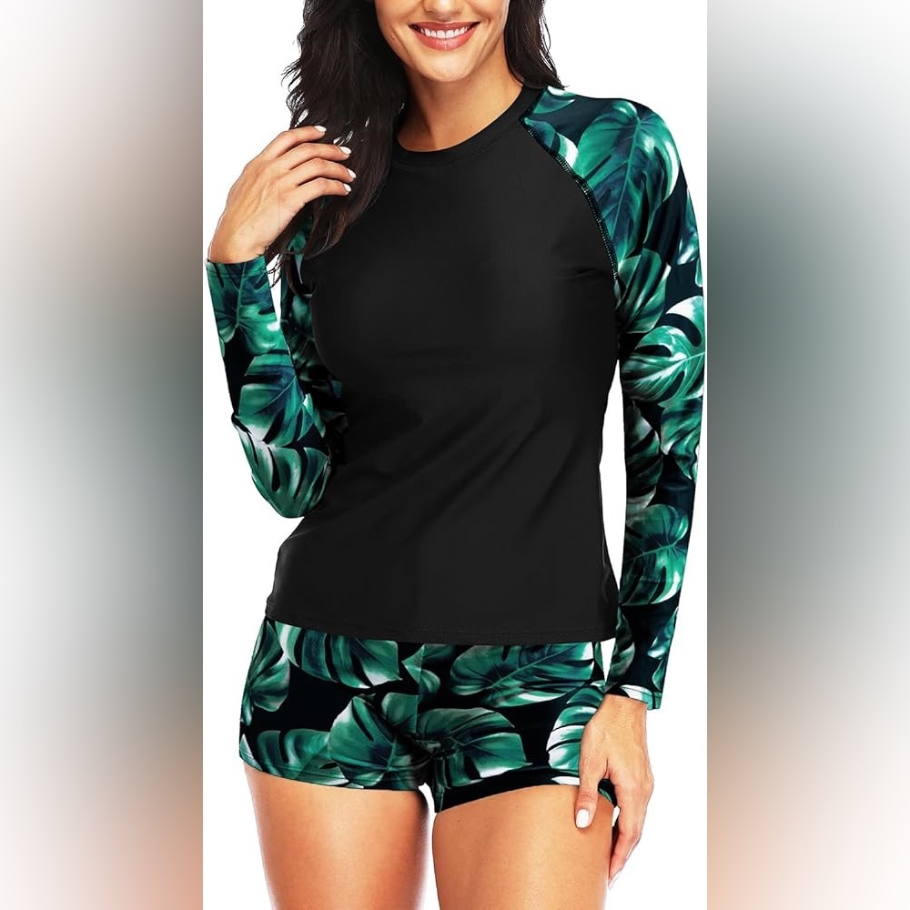 NWT Two Piece Rash Guard Long Sleeve Swimsuits UV UPF 50+